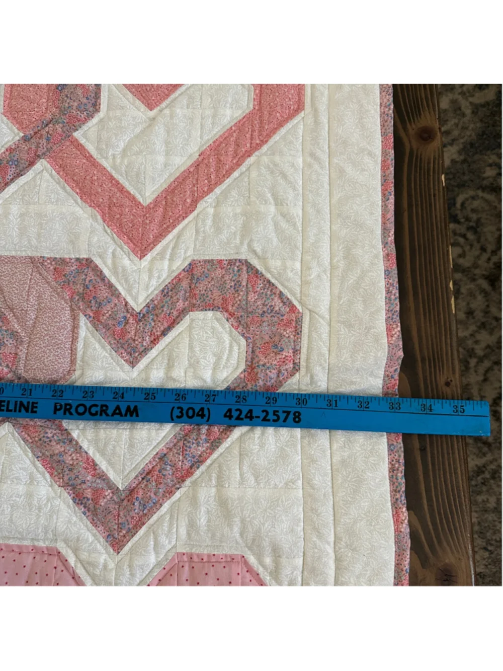 Handmade Pink White Heart Patchwork Quilt 35